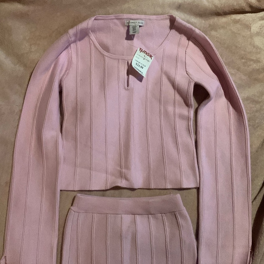 Sincerely Jules light pink 2 piece long sleeve and skirt set